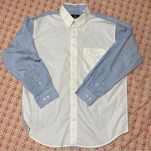 Devon Harris Men's White with Blue Gingham Sleeves 100% Cotton Button Down Shirt